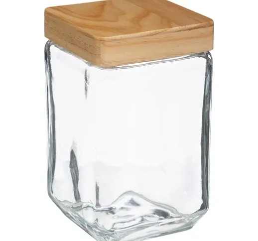 5five - Vaso quadrato in vetro con coperchio in pino pin 1,25l - pino - 5 five simply smar...