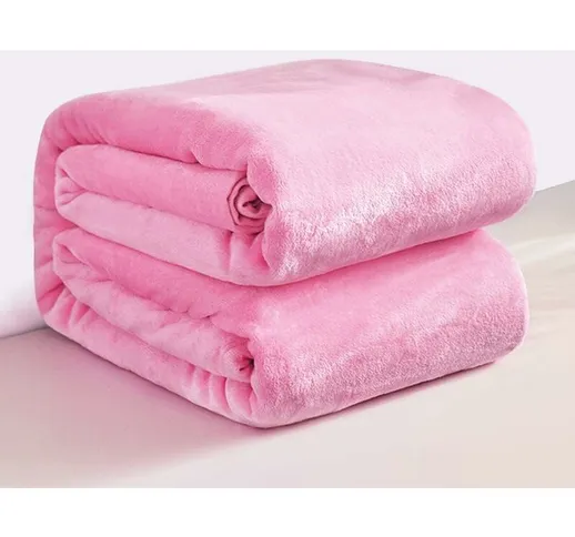 Coperta in flanella morbida e accogliente in due pezzi, coperta per divano letto rosa chia...