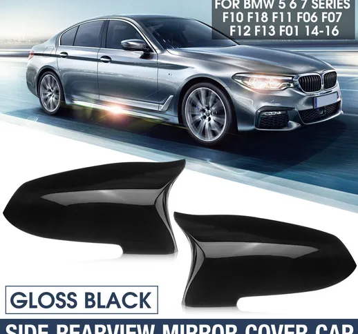 Coppia Tappo copri specchietto retrovisore laterale nero lucido per BMW Serie 5 6 7 F10 F1...