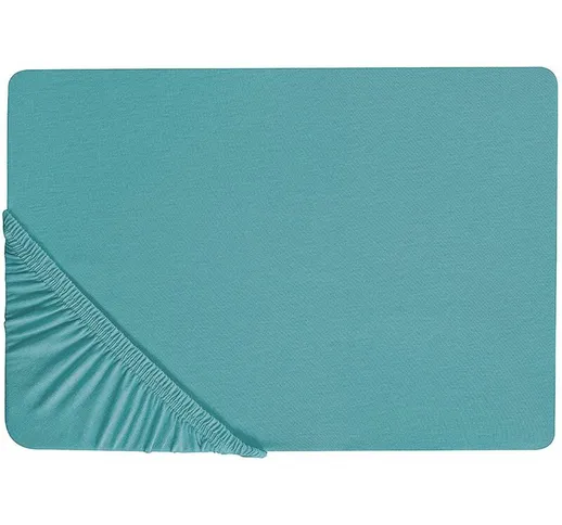 Lenzuolo con angoli cotone turchese 180 x 200 cm coprimaterasso elasticizzato Hofuf - Blu