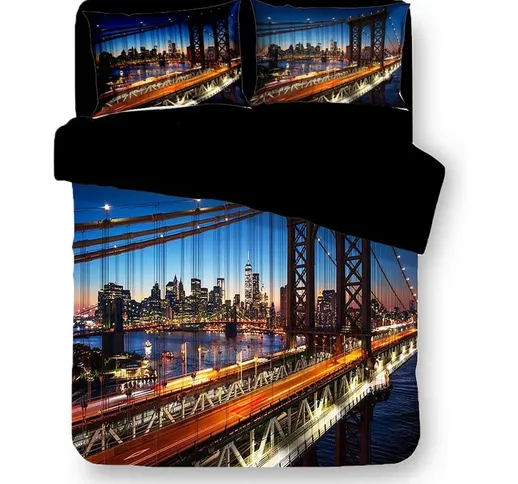 COPRIPIUMINO Rasatello HD FOTOGRAFICO NEW YORK Ponte di Brooklyn 1 PIAZZA E MEZZA CM. 200X...