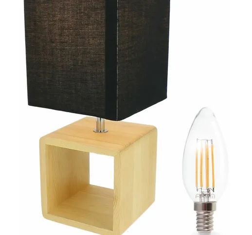 Lampada da comodino e tavolo in legno E14 30cm bragi con la sua lampadina led a filamento...