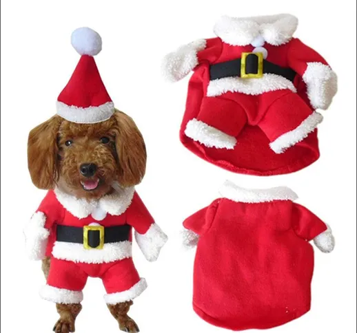 Costume da gatto per cani da compagnia natalizio, divertente costume rosso invernale da Ba...