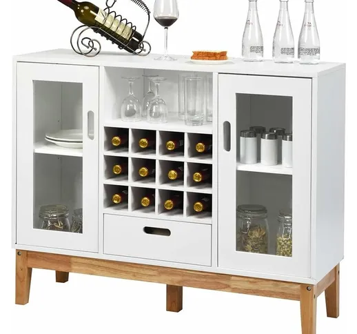 Costway - Credenza per Vini, Scaffale di Legno con Spazio per 12 Bottiglie di Vino, Armadi...