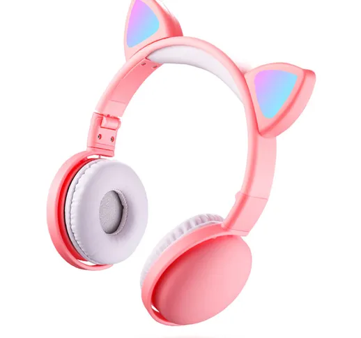 Asupermall - Cuffie LED Cat Ear Cuffie Bluetooth 5.0 a colori RGB con cancellazione del ru...