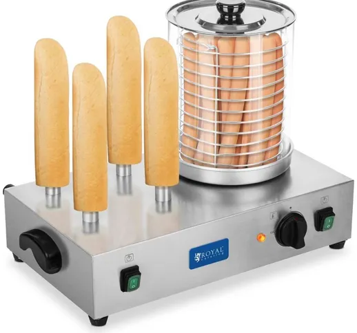 Cuoci Hot Dog Con 4 Barre Per Tostare Il Pane 2 x 300 w 30 Wurstel 500 Ml 230 v - Argento