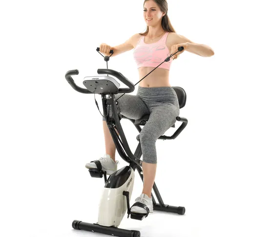 Cyclette Pieghevole Fitness 3 in 1 con elastici e sensori di pulsazioni manuali, bici pieg...