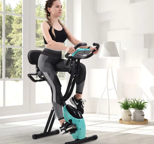 Merax - Cyclette Pieghevole Fitness 3 in 1 con elastici e sensori di pulsazioni manuali, b...