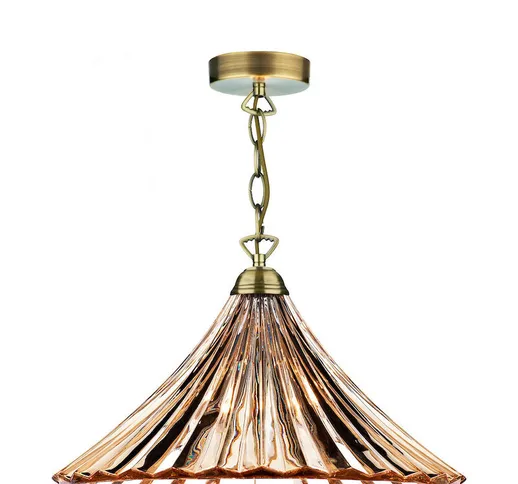 Dar Lighting - dar ardeche - Cupola grande lampada a sospensione in vetro ambrato e ottone...