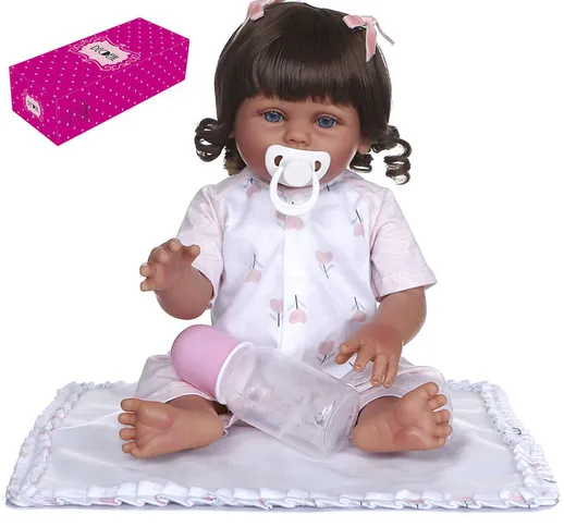 Reborn Baby Doll Silicone Full Body 19 pollici Realistiche Bambole da bagno carine Capelli...