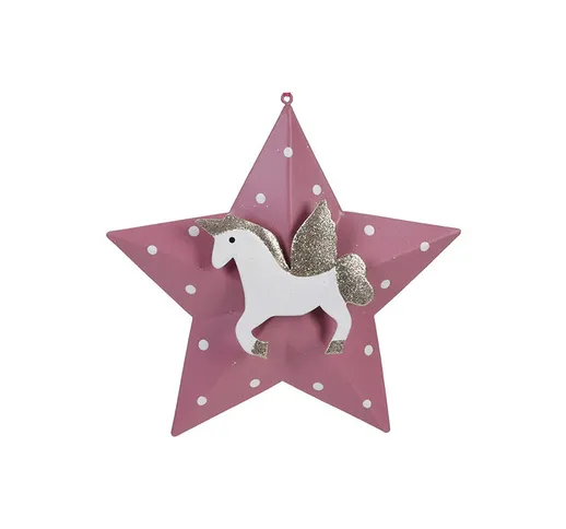 Decorazione in metallo da appendere con unicorno cm.14 stella