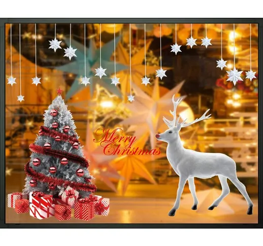 Decorazioni natalizie Decalcomanie da muro Renne Abete Adesivi per finestre Murali in vetr...