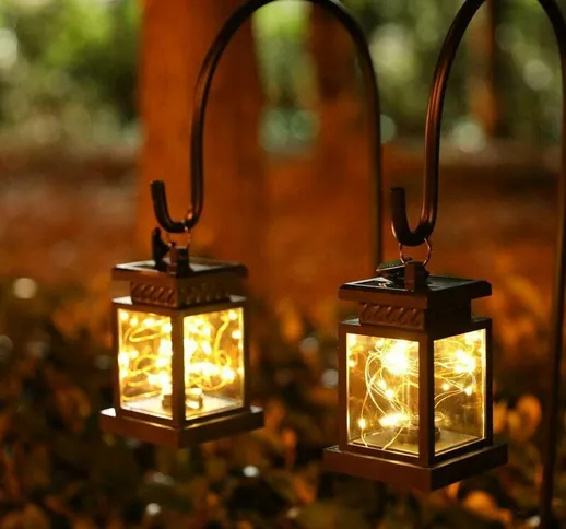 Design Set di 2 Lanterne Solari Decorazioni da Giardino per Esterni 33 cm di Altezza Lante...