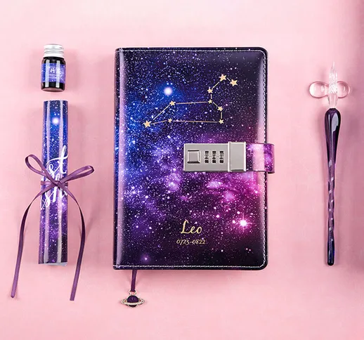 Diario in pelle con raccoglitore B6 con serratura Quaderno digitale Constellation Agenda g...