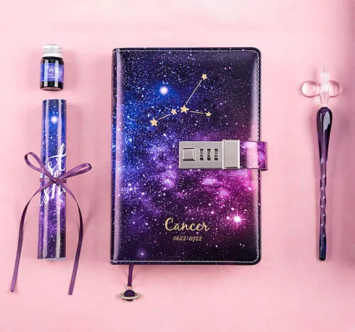 Diario in pelle con raccoglitore B6 con serratura Quaderno digitale Constellation Agenda g...