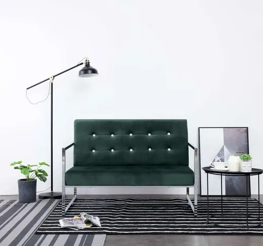 Divano a 2 Posti - Divano relax Sofa con Braccioli Verde Scuro Cromato e Velluto BV255498...