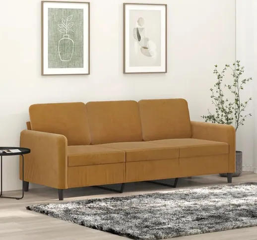 Divano a 3 Posti Divano fisso Sofa da soggiorno Marrone 180 cm in Velluto ITD28933 - Marro...