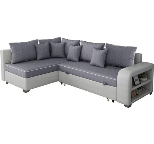 Divano angolare convertibile Gregory - 268 x 99/178 x 85 cm - 4 posti - Grigio / Bianco -...