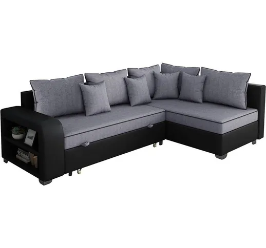 Divano angolare convertibile Gregory - 4 posti - 268 x 99/178 x 85 cm - Grigio / Nero - An...