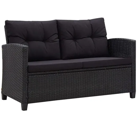 Divano da Giardino 2 Posti con Cuscini Nero 124 cm Polyrattan - Nero - Vidaxl