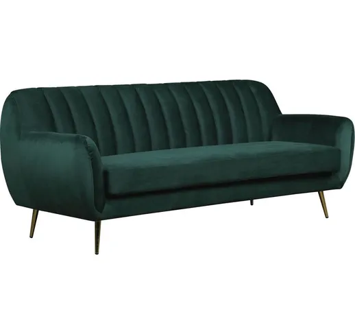 Divano fisso in velluto Evans - 195 x 84 x 82 cm - 3 posti a sedere - Verde scuro