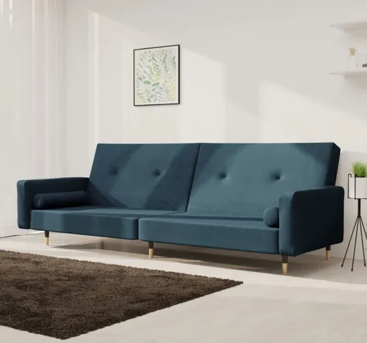 Divano Letto a 2 Posti - Divano relax Sofa con 2 Cuscini Blu in Velluto BV549456 Bonnevie