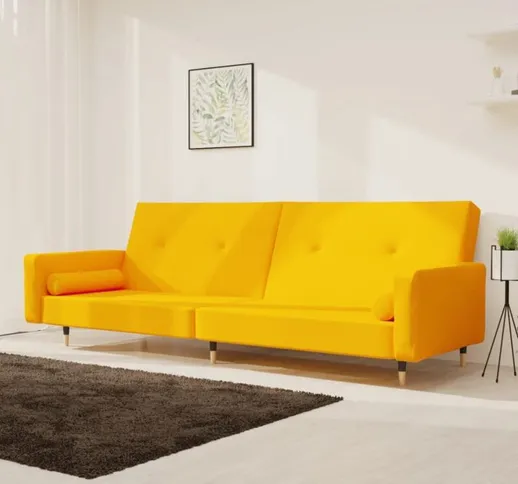 Divano Letto a 2 Posti - Divano relax Sofa con Due Cuscini Giallo in Velluto BV786877 Bonn...