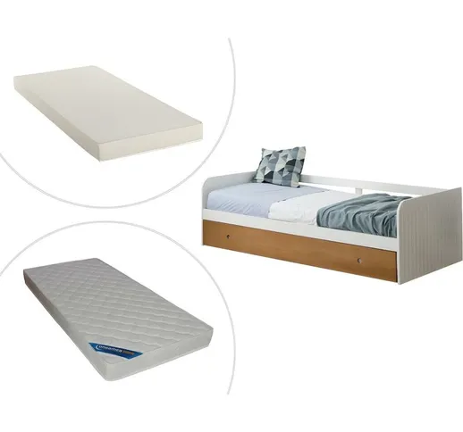 Divano letto a scomparsa + materasso 2 x 90 x 190 cm mdf Bianco e Ciliegio - juliette - Bi...