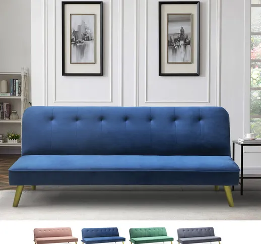 Divano letto clic clac 2 posti design moderno tessuto velluto Pulchra Colore: Blu