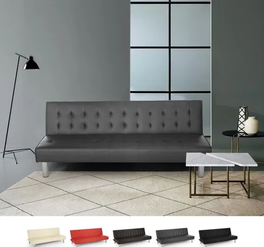 Divano letto clic clac 2 posti in similpelle reclinabile design moderno Elly | Colore: Gri...