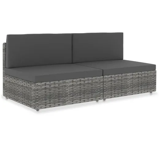 Divano Modulare a 2 Posti in Polyrattan da Esterno vari colori colore : Grigio