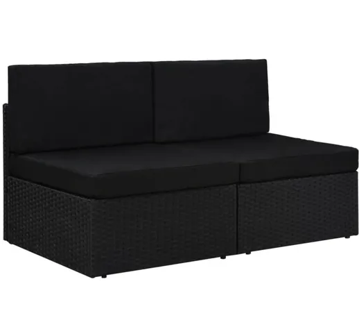 Divano Modulare a 2 Posti in Polyrattan Nero - Nero - Vidaxl