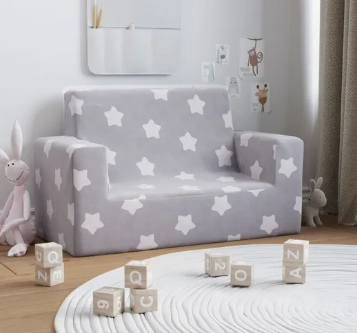 Divano per Bambini 2 Posti Divano fisso Sofa da soggiorno Grigio Chiaro Stelle Morbido Pel...