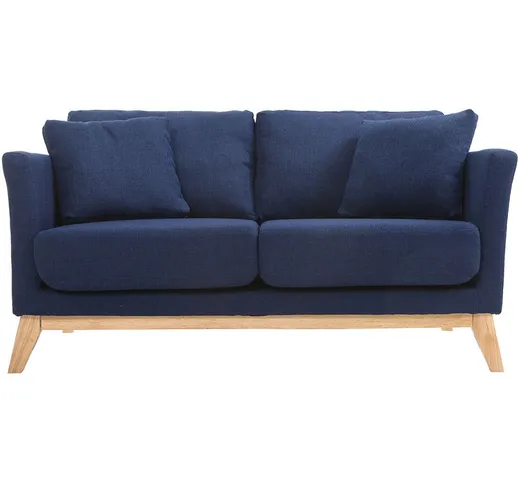 Divano scandinavo 2 posti blu scuro e piedi in legno chiaro OSLO