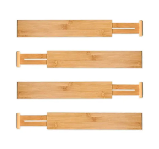 Divisorio per cassetti regolabile (set da 4 pezzi) Organizer per cassetti in bambù, adatto...