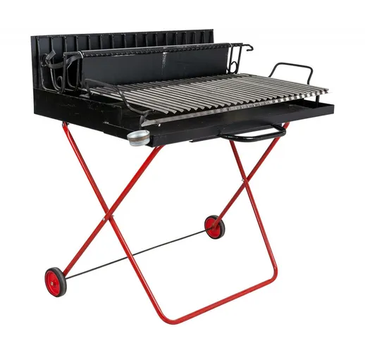 Barbecue a legna su ruote, colore nero e rosso, cm 110 x 80 x h104 - Dmora