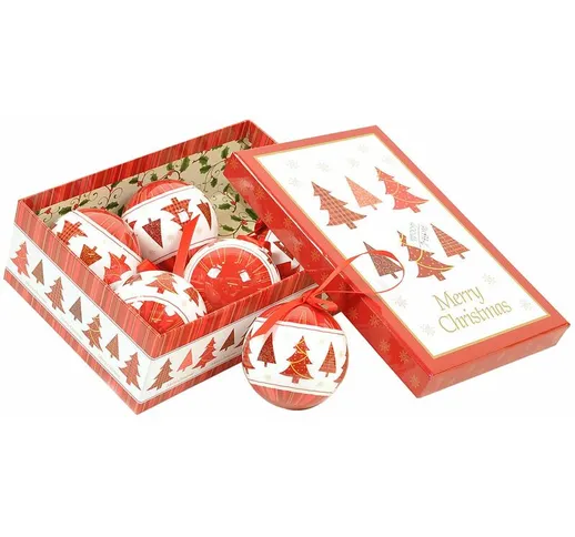 Dmora - Box 6 sfere natalizie, Ornamenti fantasia alberi, Set assortimento palline di Nata...