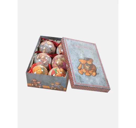 Dmora - Box 6 sfere natalizie, Ornamenti fantasia orsetti, Set assortimento palline di Nat...