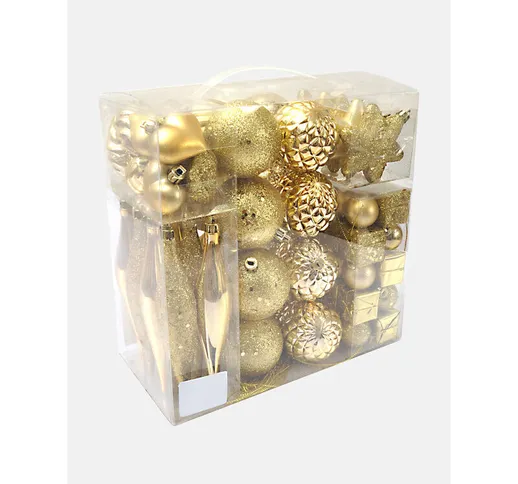 Dmora - Box 80 pezzi decorazioni natalizie multi-forma, Ornamenti, Set assortimento pallin...