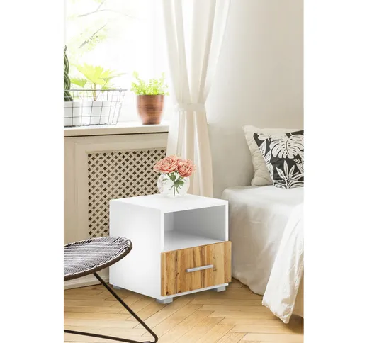 Dmora - Comodino moderno per camera da letto, Tavolino da notte con 1 cassetto, cm 40x38h4...