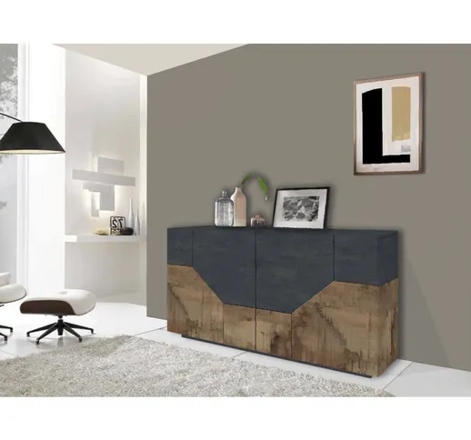 Dmora - Credenza moderna a 4 ante geometriche, Made in Italy, Madia da cucina, Buffet di d...