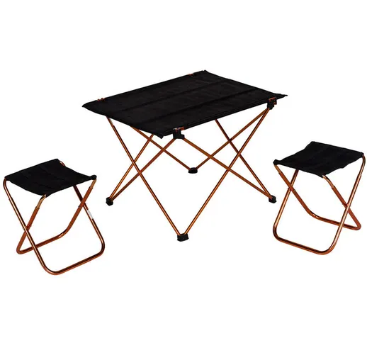 Dmora Mini set picnic pieghevole con 2 sgabelli e un piccolo tavolo, colore nero, tavolo:...