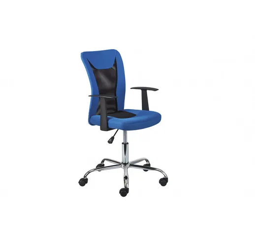 Dmora - Poltrona ufficio con braccioli, regolabile in altezza, color blu e nero, cm 55x54....