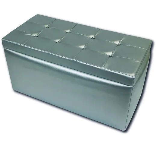 Pouf contenitore in similpelle, colore argento, Misure 90 x 45 x 45 cm - Dmora