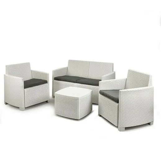 Dmora - Set da esterno composto da: 2 poltrone ad un posto, 1 divano a due posti, 1 tavoli...