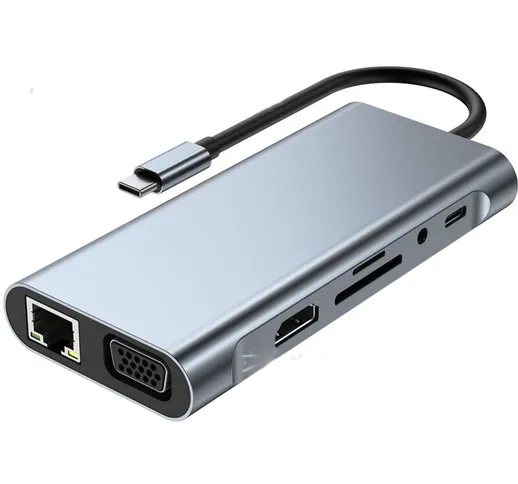 Docking station USB-C multiporta 11 in 1 (con 4K HDMI, DP, VGA, USB-C PD, hub 3.0, Gigabit...