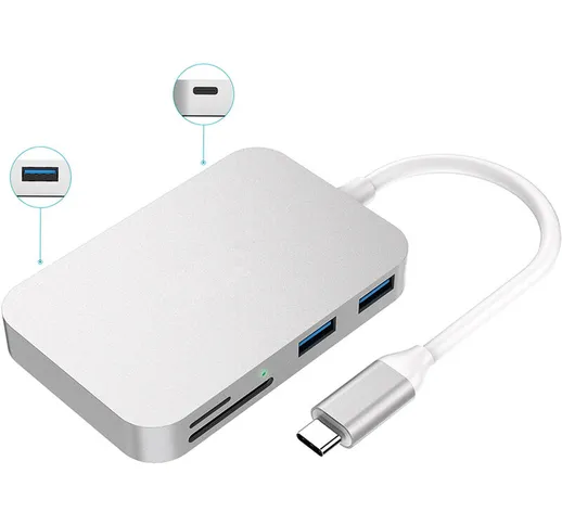 Hub USB-C multifunzione 6 in 1 in lega di alluminio con alimentazione di tipo C 3 porte US...