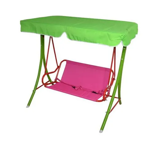 Dondolo da giardino con parasole 2 posti per bambini in acciaio e tessuto rosa verde