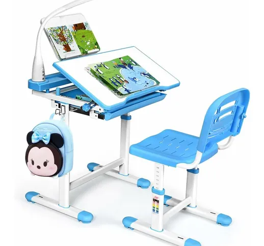 DREAMADE Scrivania con Altezza Regolabile, Set Sedia e Scrivania per Bambini, Piano con An...