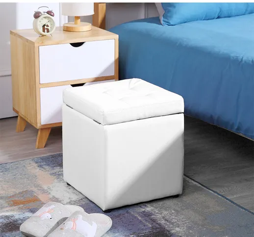 Dyhf - Pouf cubo Poggiapiedi sgabello con vano portaoggetti 40x40x40cm Bianco